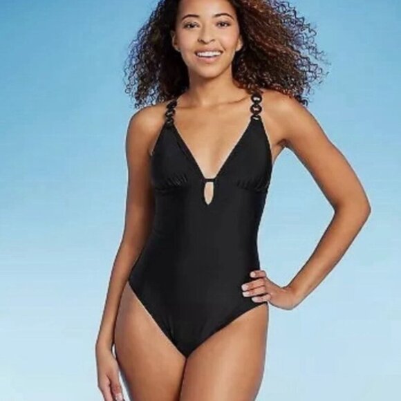 Plunge Hardware Trim Cheeky One Piece Swimsuit - Shade & Shore, S (4-6) - Picture 1 of 9